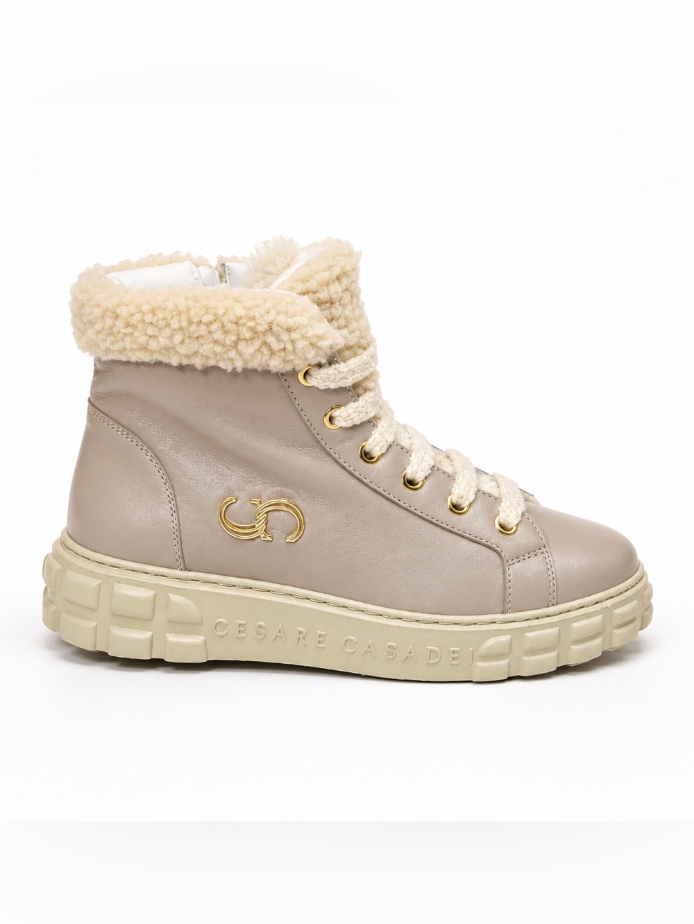 Casadei Women’s Taupe Soft Leather Shearling-Trim Montone lining Ankle Boot